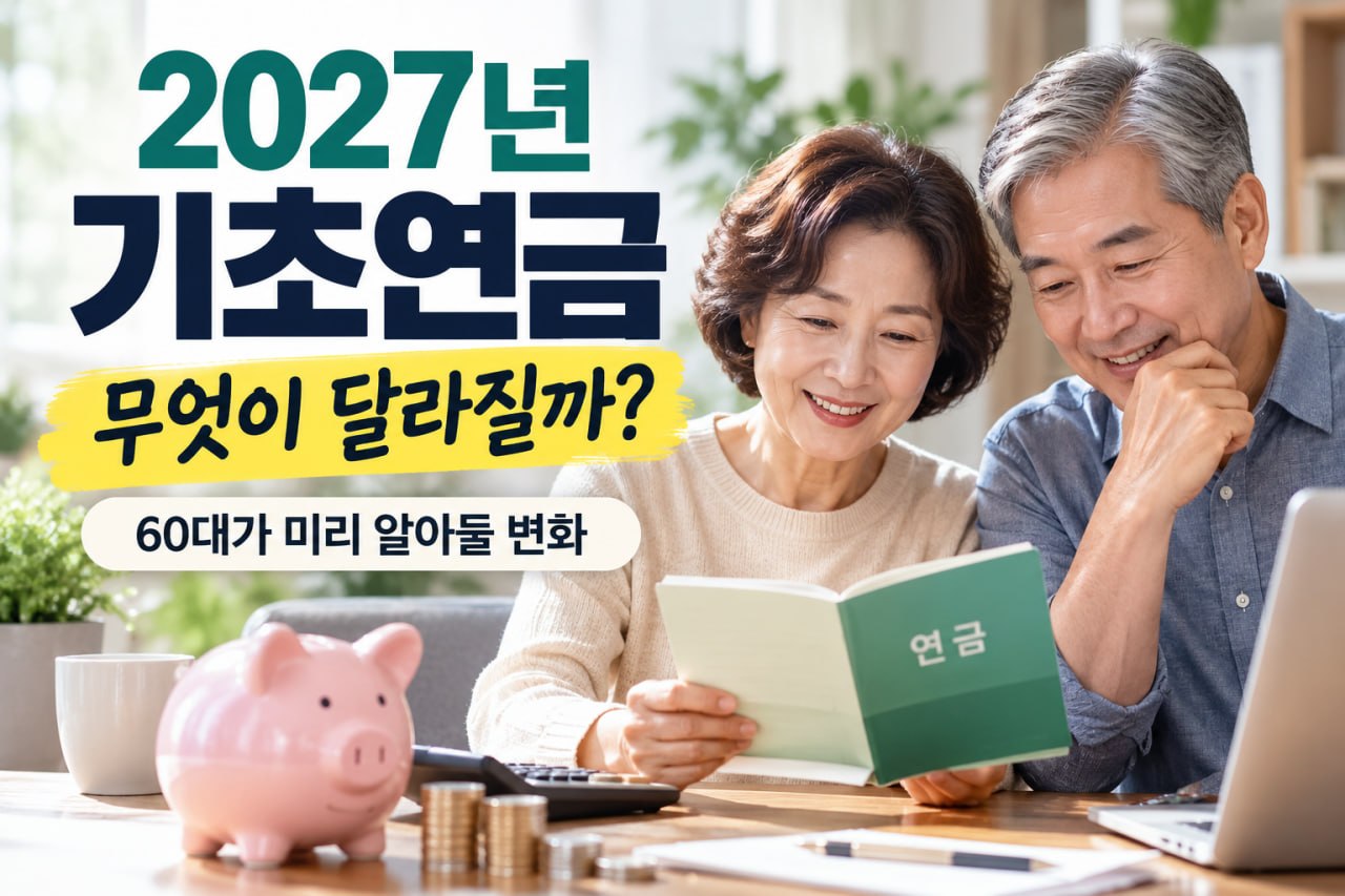 2027년 기초연금 변화와 60대가 미리 알아둘 내용을 안내하는 이미지