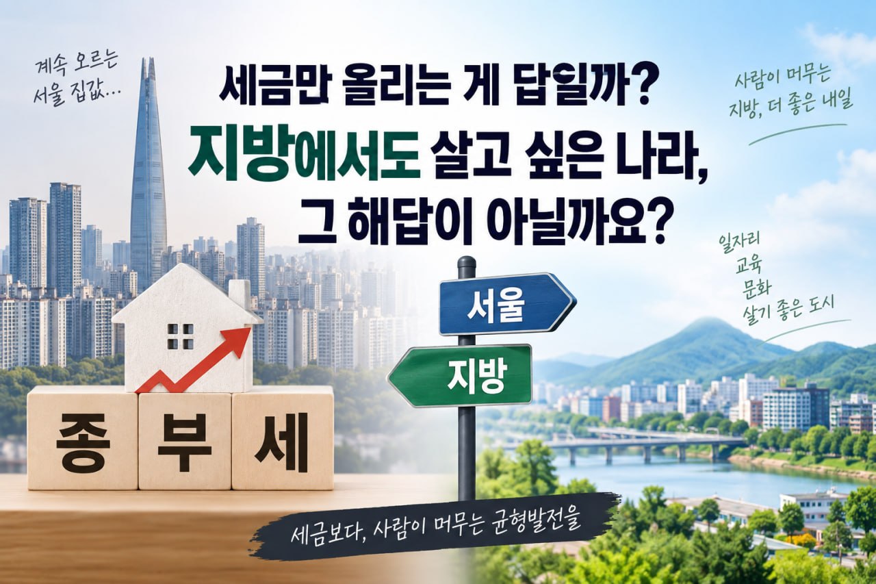서울 집값과 종부세, 지방 균형발전을 함께 표현한 대표 이미지