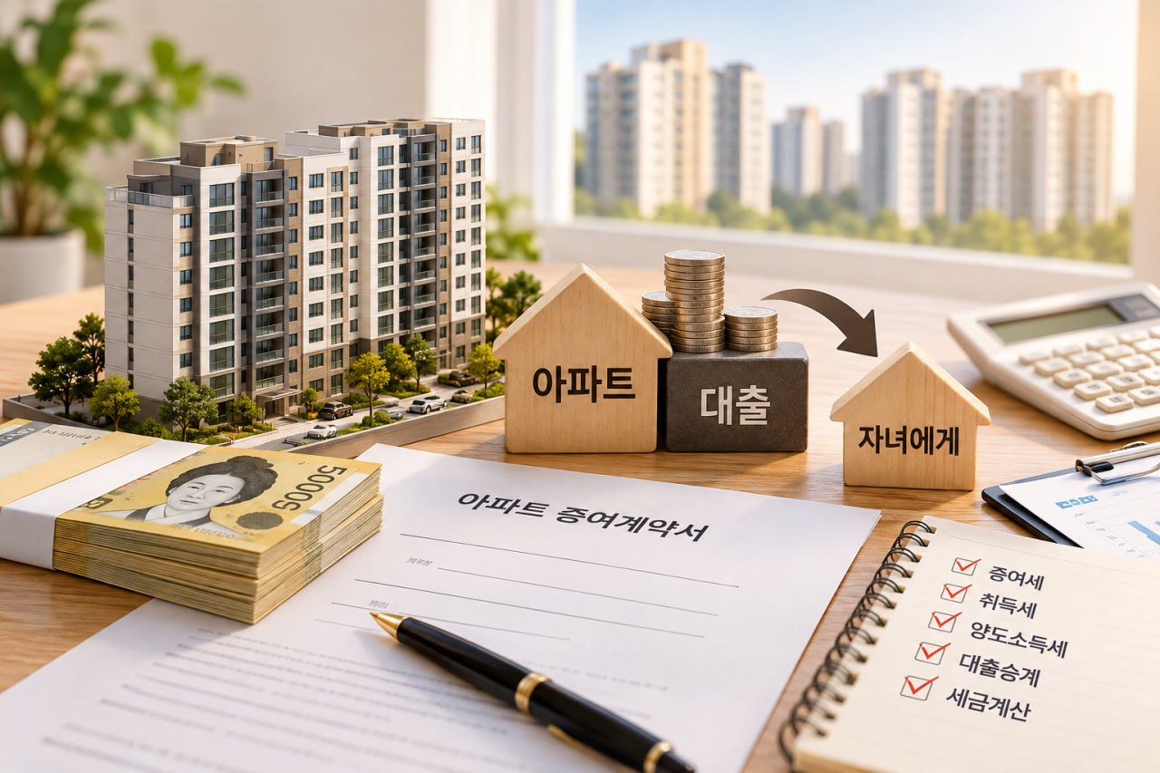 아파트 대출과 자녀 증여, 증여세 취득세 양도소득세를 함께 계산하는 대표이미지