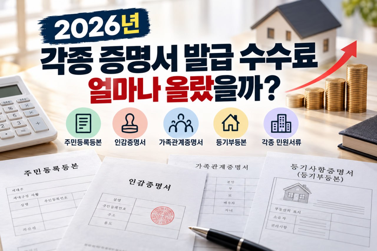 2026년 각종 증명서 발급 수수료 안내 이미지