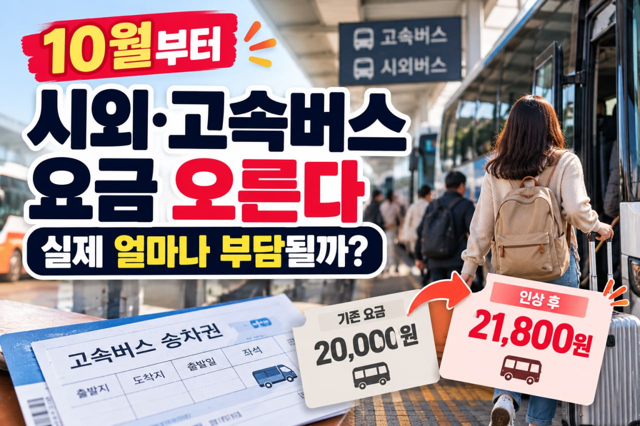 10월부터 시외버스와 고속버스 요금 인상 부담을 안내하는 이미지