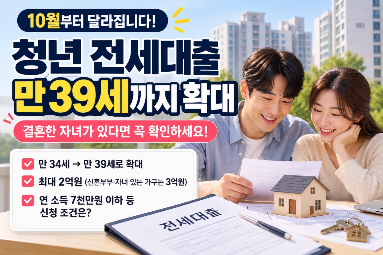청년 전세대출 만 39세 확대와 신청 조건을 보여주는 이미지